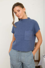 Mock Neck Pocket Detail Short Sleeve Sweater
