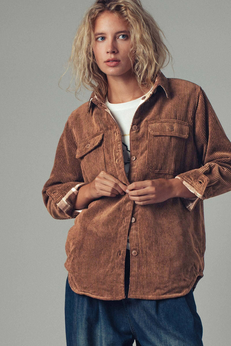 Reversible Corduroy and Plaid Flannel Shacket