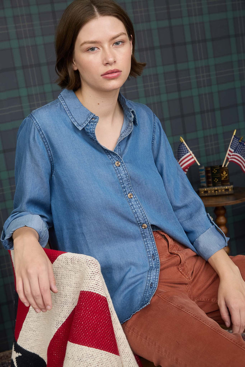 Chambray Button Down Top