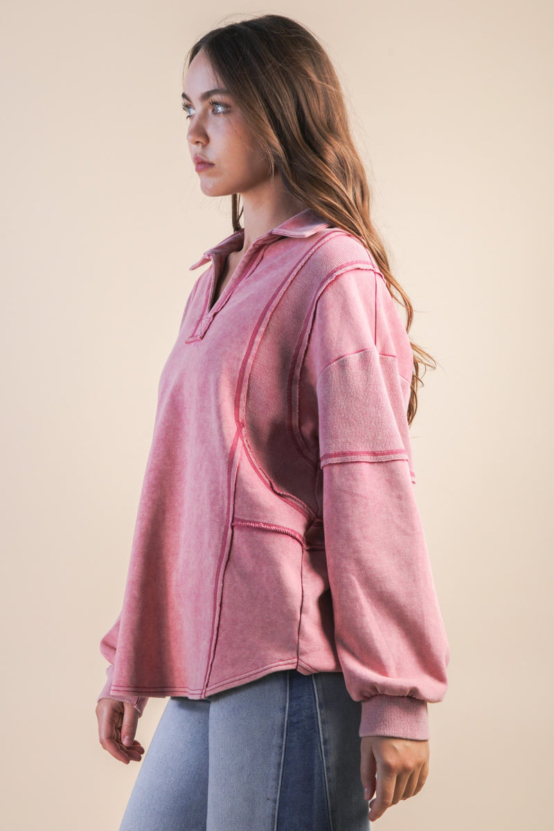 Mauve Exposed Seam Mineral Wash Sweatshirt