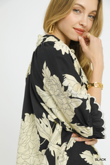 Black Floral Printed V Neck Top