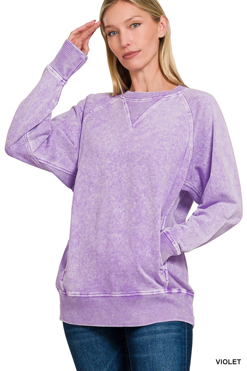 Snow Washed French Terry Pullover With Pockets