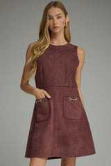 Merlot Faux Suede Gold Buckle Pocket Dress