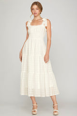 Tie Strap Textured Midi Dress