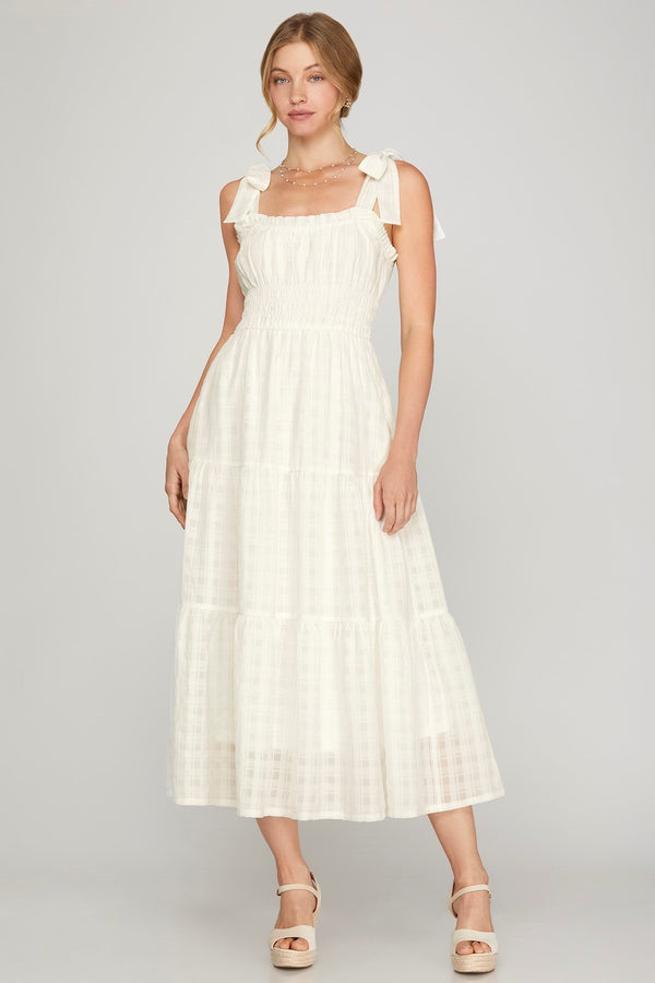 Tie Strap Textured Midi Dress