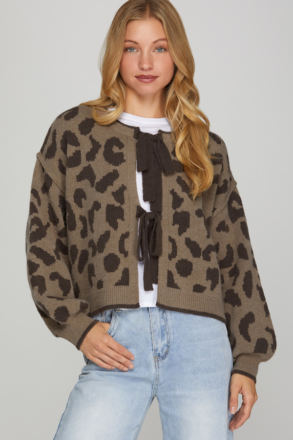 Leopard Long Sleeve Tied Cardigan
