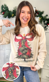 Rhinestone Bow Christmas Tree Sweatshirt