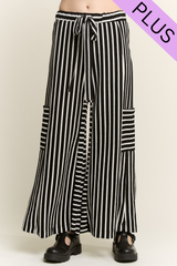 Curvy Black Stripe Wide Leg Pant
