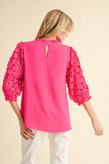 Hot Pink Crochet Sleeve Top