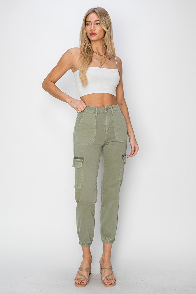 Simmon's High Rise Olive Denim Cargo Joggers