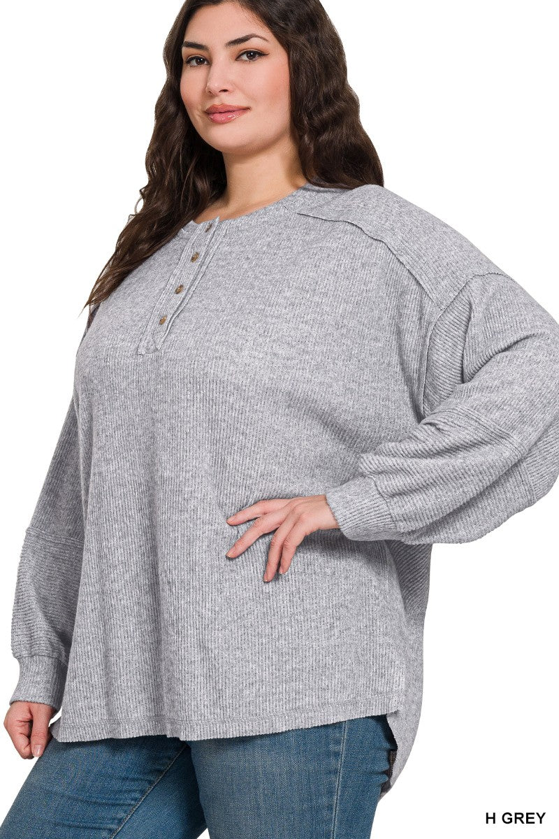Curvy Exposed Seam Henley Sweater