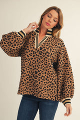 Toffee Leopard Textured Long Sleeve Shirt