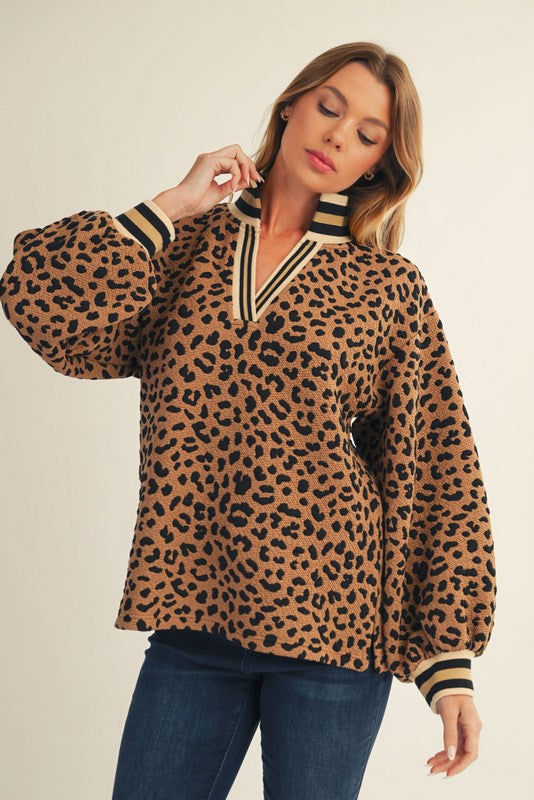 Toffee Leopard Textured Long Sleeve Shirt
