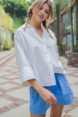 White Dolman Sleeve Button Down Shirt