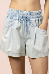 Curvy Chambray Elastic Waist Shorts