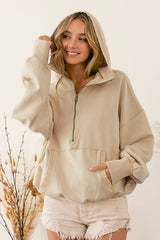 Elastic Hem Half Zip Hoodie