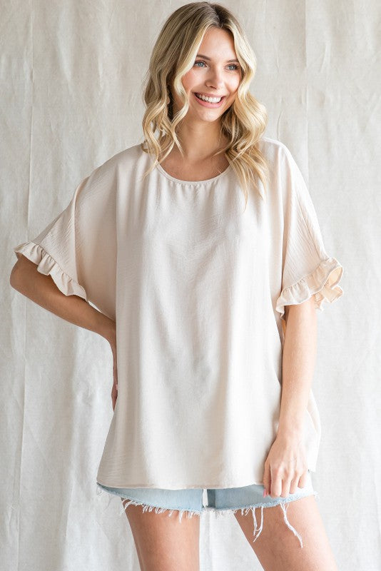 Oatmeal Ruffle Detail Top