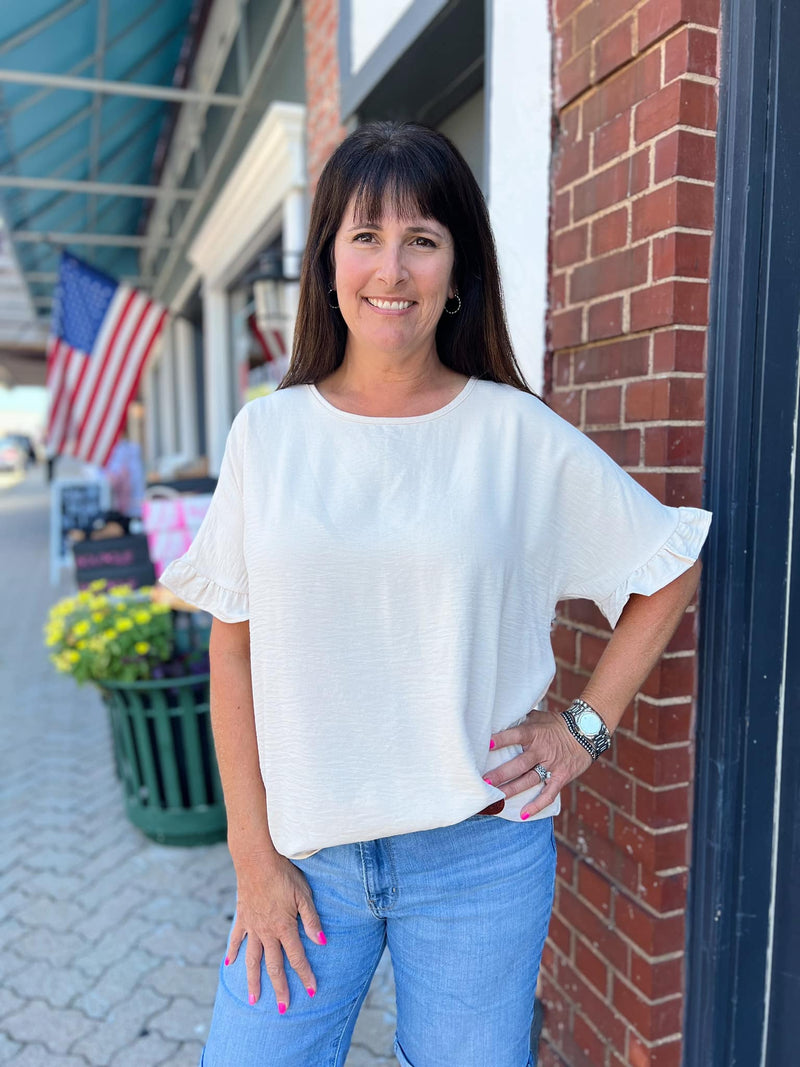 Oatmeal Ruffle Detail Top
