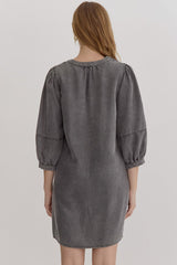 Denim Charcoal 3/4 Balloon Sleeve Dress