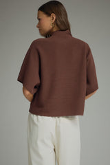 Solid mock neck short sleeve sweater