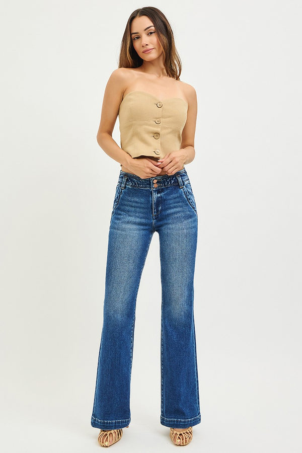 Faith's High Rise Double Button Flare Jeans