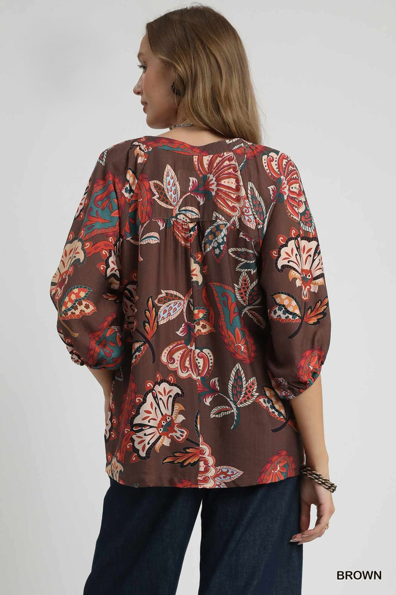 Boho Paisley Puff Sleeve Blouse