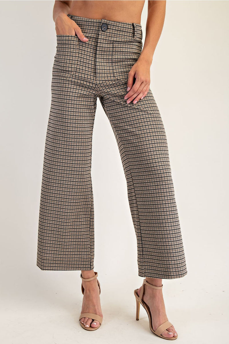 Brown Houndstooth Straight Leg Pants