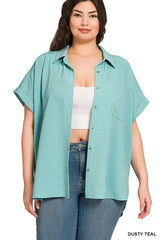 Curvy Hi-Low Button Down Shirt with Side Slit