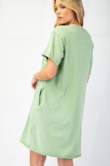 Apple Green Mineral Wash Peace Sign Patchwork Dress