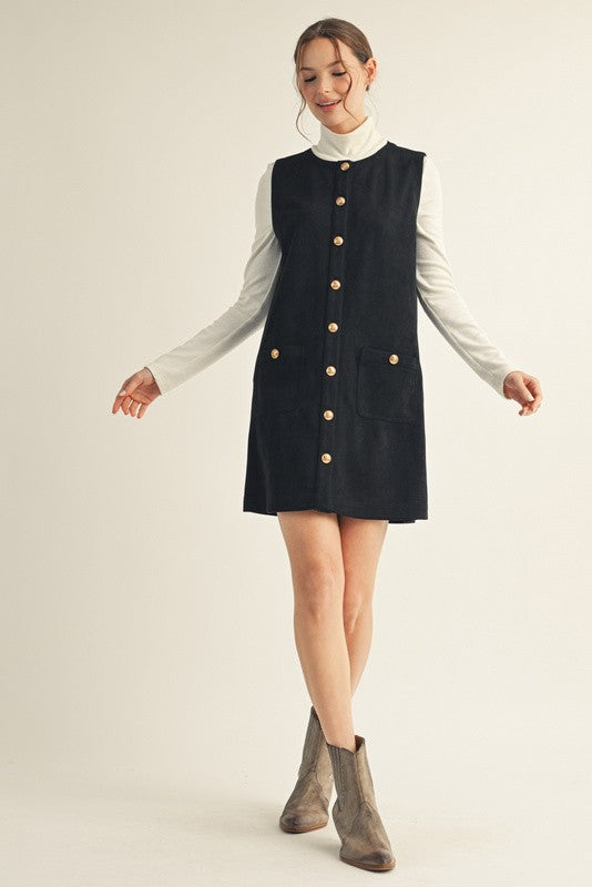 Button Down Suede Shift Dress