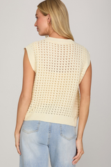 Ivory Sweater Vest With Gold Sea Star Buttons