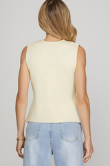 Sleeveless Gold Button Knit Sweater