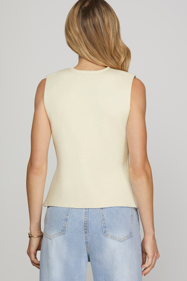 Sleeveless Gold Button Knit Sweater