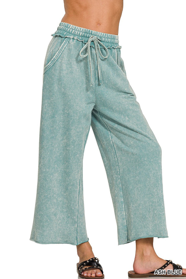 Ash Blue Washed Palazzo Pants with Pockets