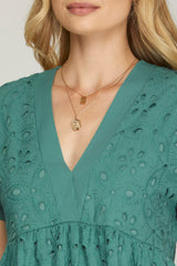 Sea Green Eyelet Ruffle Hem Dress