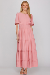 Half Sleeve Elastic Waist Midi Dress