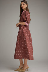 Burgundy Polka Dot Midi Dress