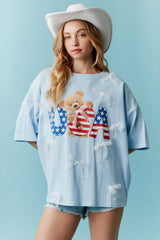 Oversized USA Bear with Lace Bows Tee
