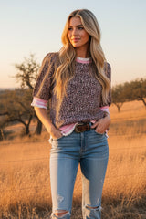 Pink Leopard Contrast Trim Top