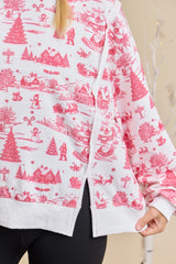 Ivory and Red Christmas Toile Printed Sweatshirt
