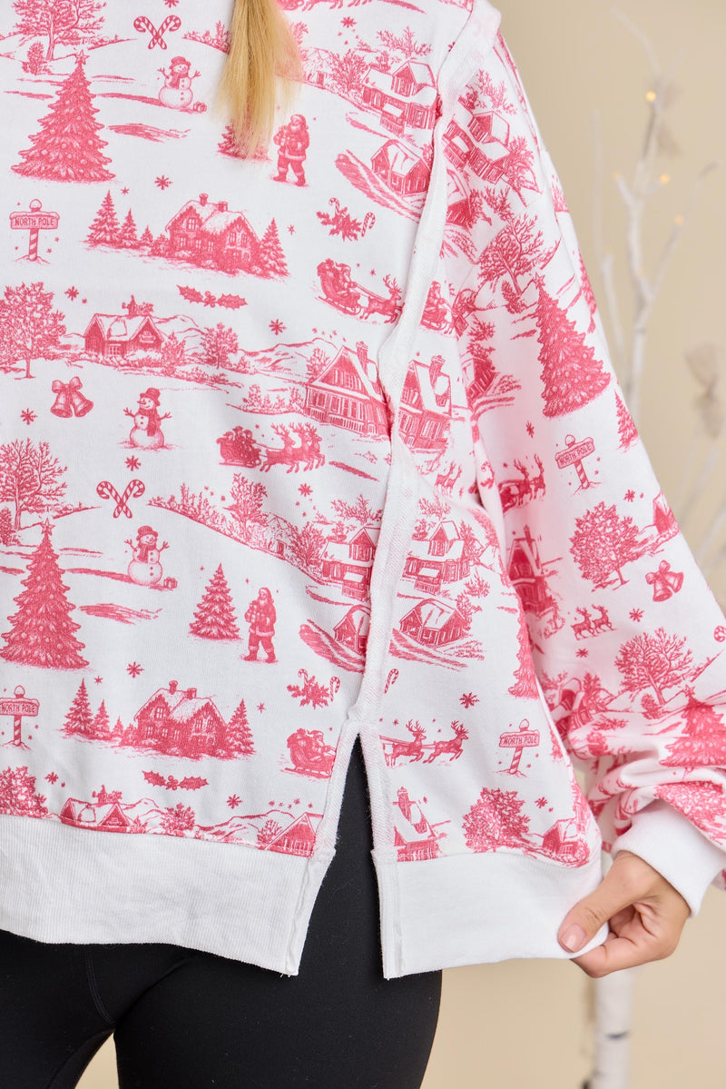 Ivory and Red Christmas Toile Printed Sweatshirt