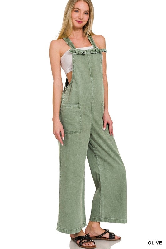 Wide Leg Front Pocket Denim Overalls