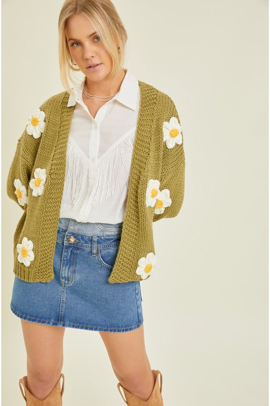 Heavy Knit 3D Daisy Cardigan