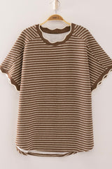Scalloped Trim Strip Knit Top
