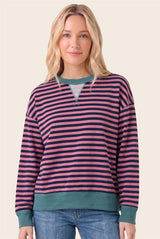 Green Trim Pink and Navy Stripe Top