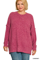Curvy Brushed Melange Drop Shoulder Sweater