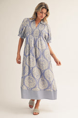 Geo Floral Periwinkle Midi Dress