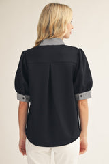 Stripe Contrast Trim Top