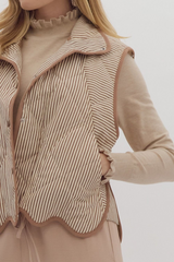 Cream & Brown Striped Vest with Scallop Hem