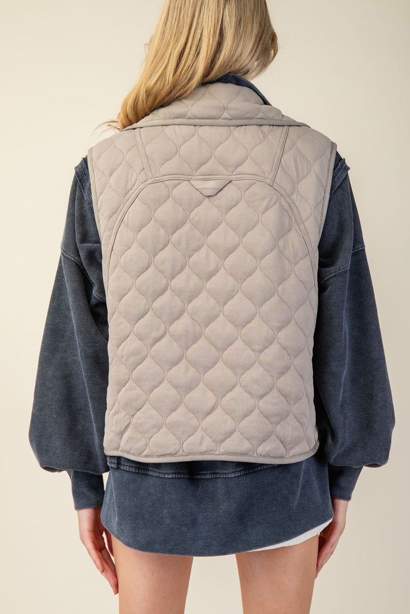 Curvy Stone Quilted Vest with Pockets